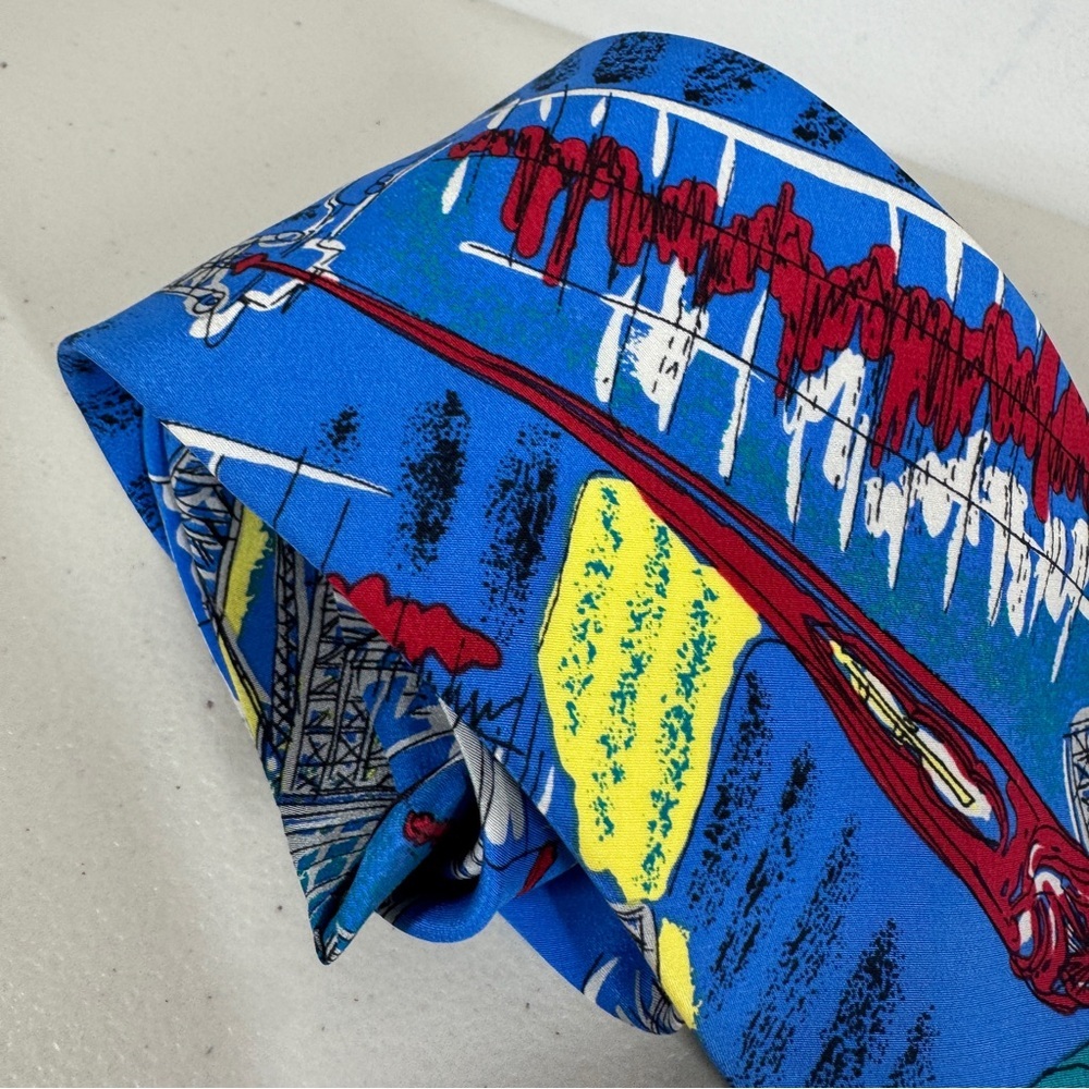 Schimberger Vienna Silk Tie Blue Novelty Architecture Designer Necktie Preppy - Picture 4 of 14